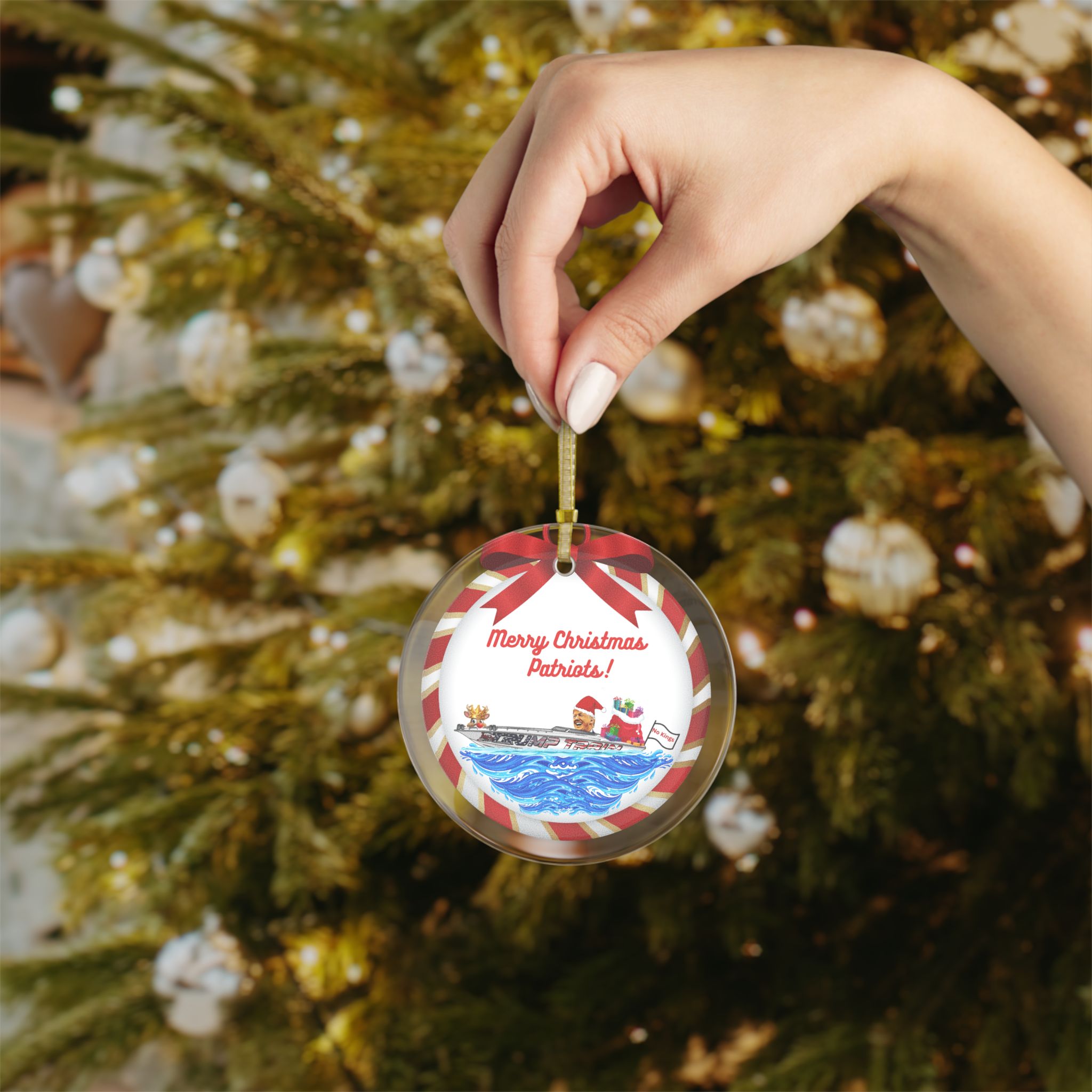 Merry Christmas Patriots Glass Ornament - Image 3