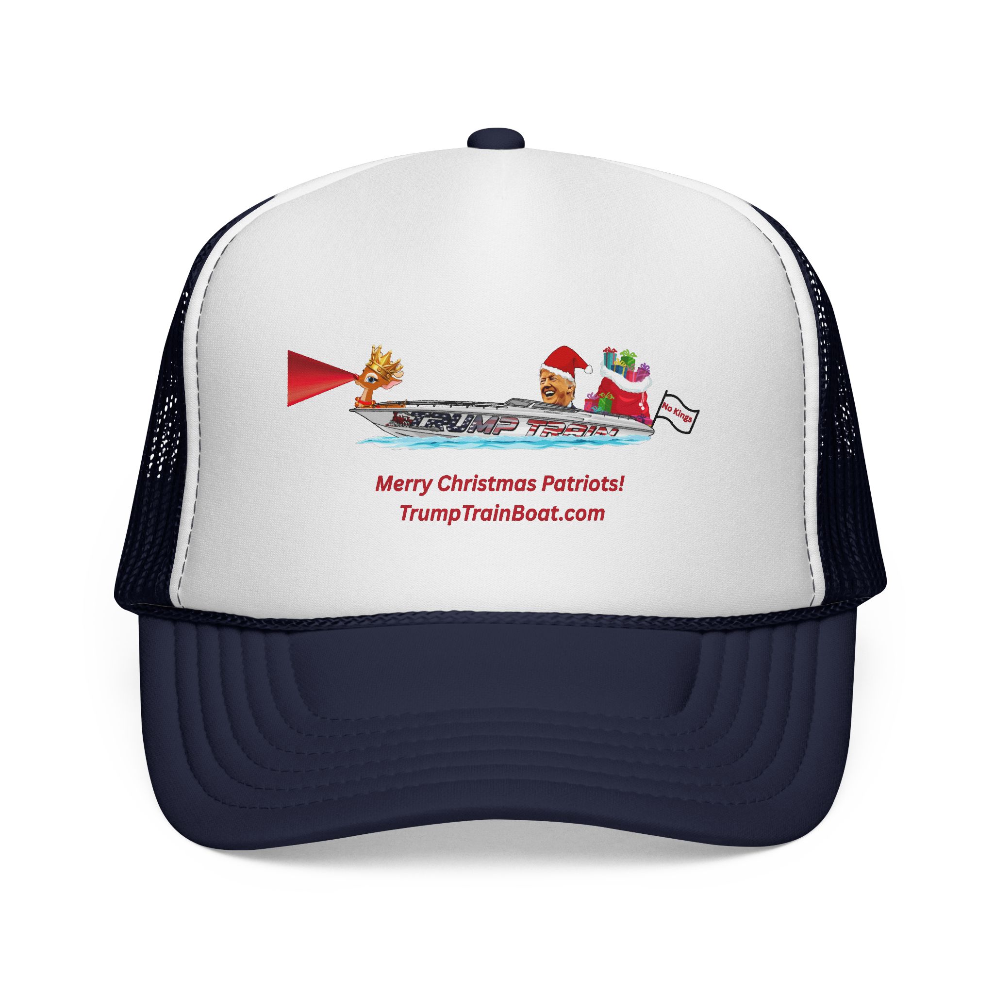 Merry Christmas Patriots & Rudolph Mesh Truckers Hat - Image 17