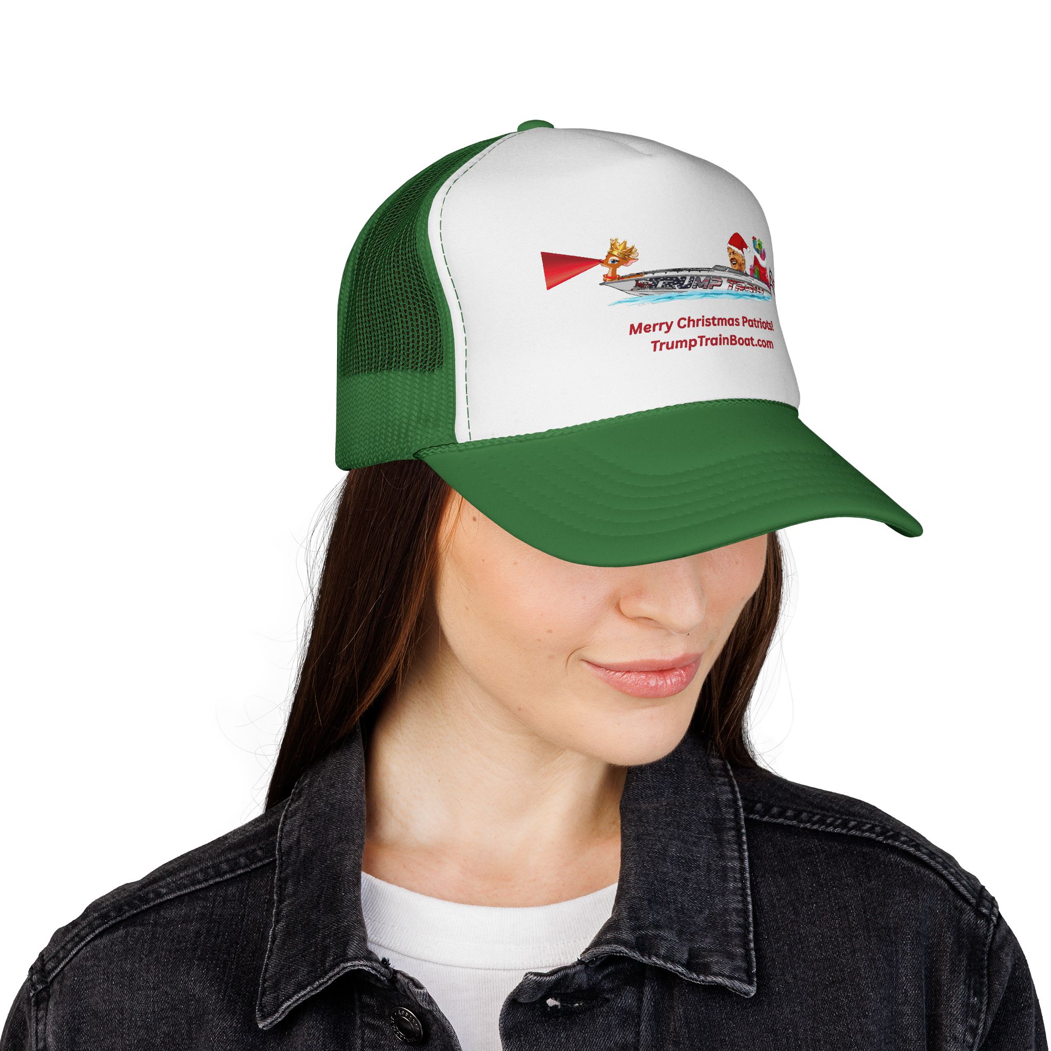Merry Christmas Patriots & Rudolph Mesh Truckers Hat - Image 4