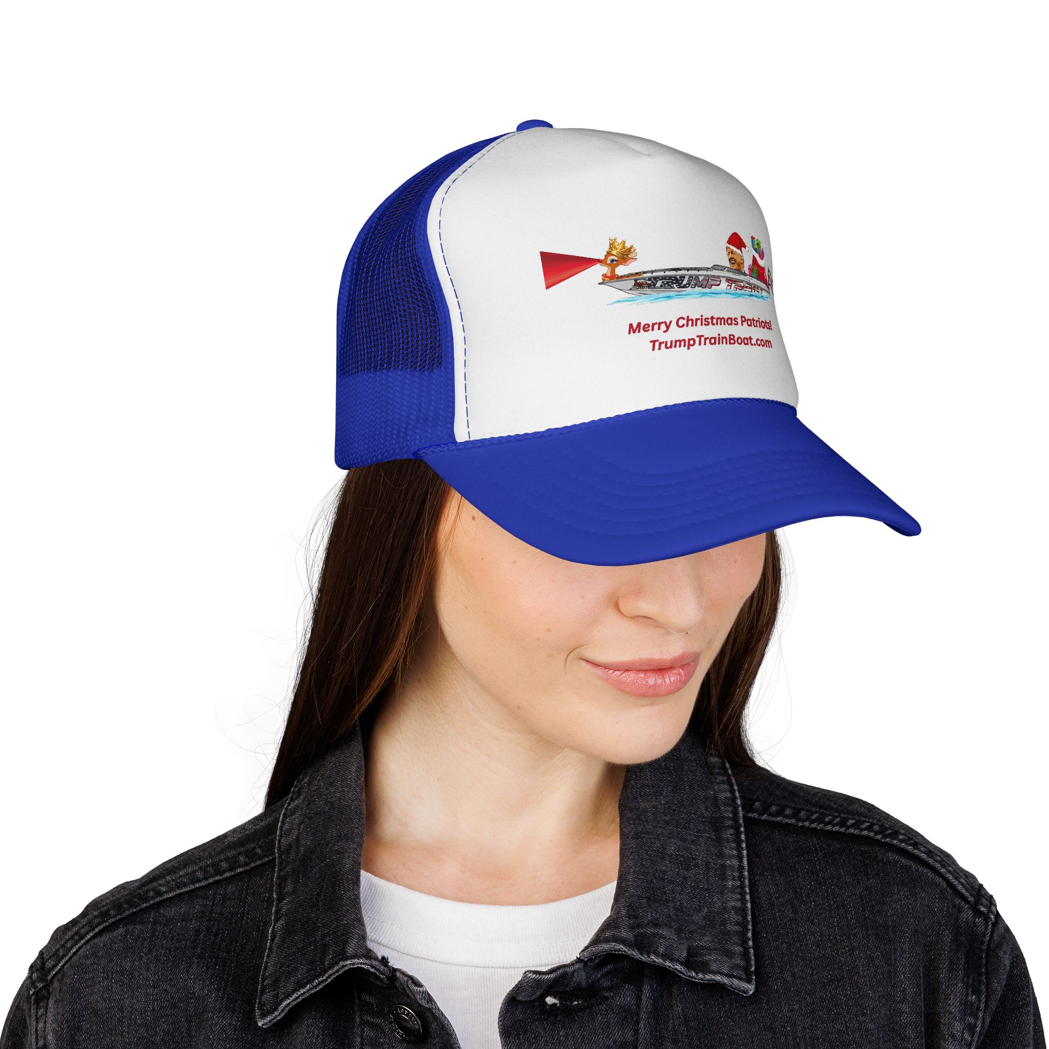 Merry Christmas Patriots & Rudolph Mesh Truckers Hat - Image 16