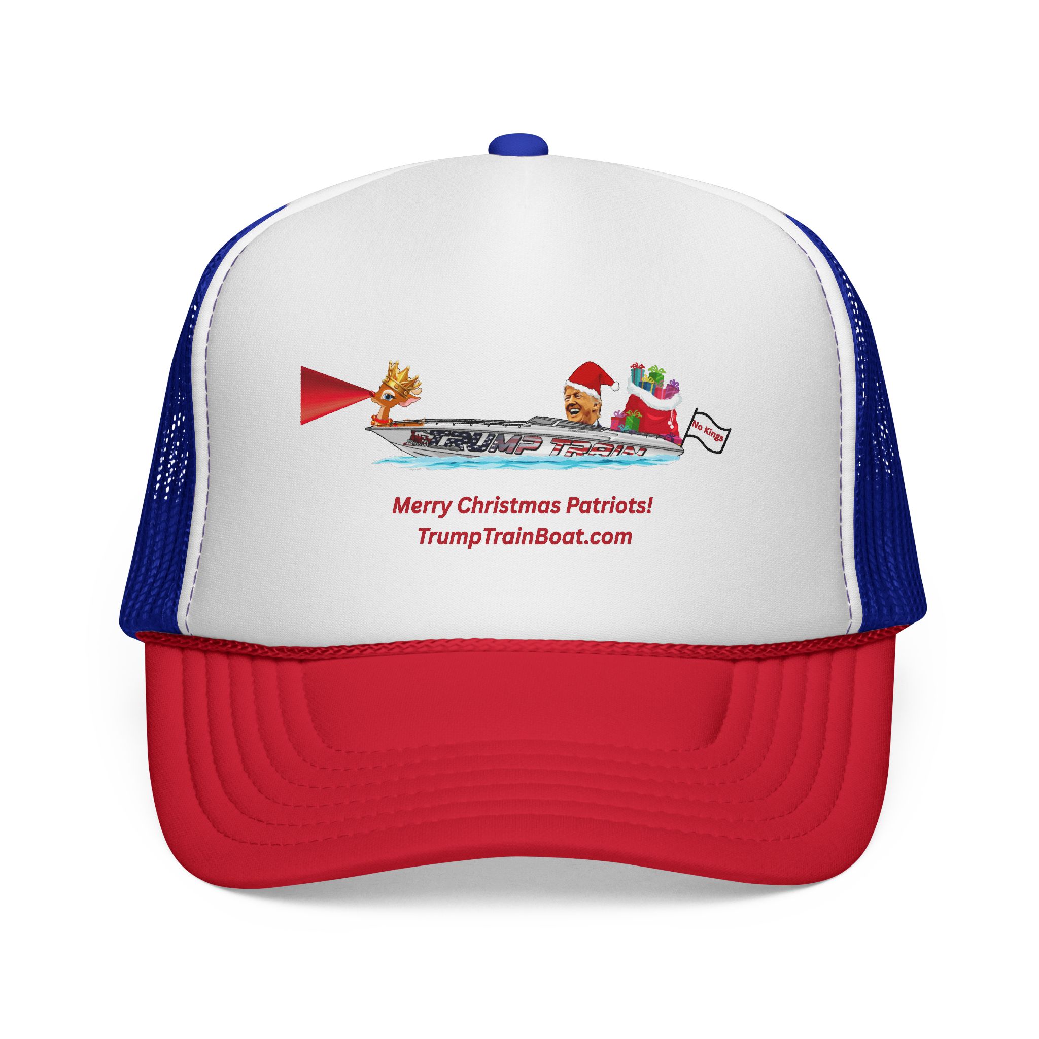 Merry Christmas Patriots & Rudolph Mesh Truckers Hat - Image 33