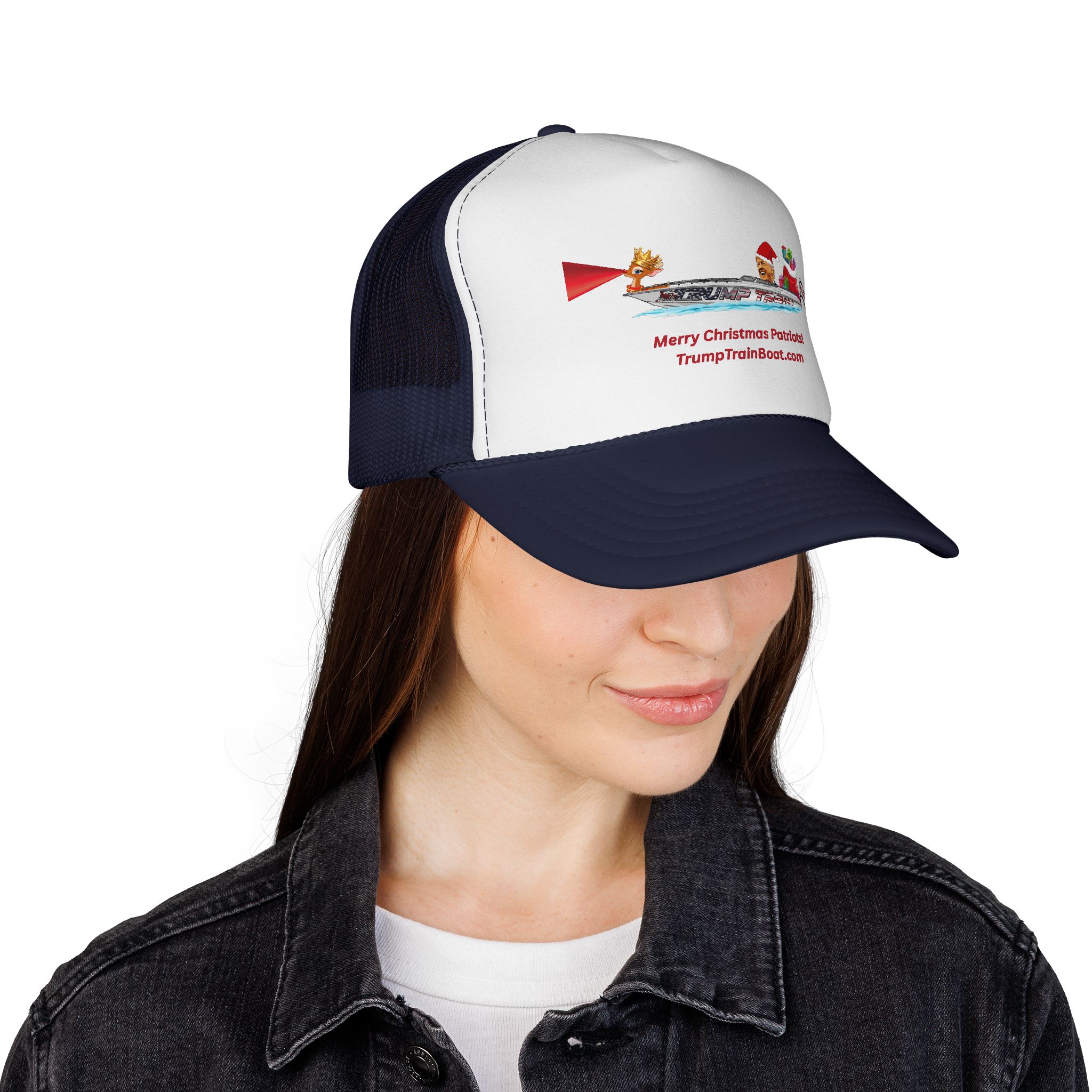 Merry Christmas Patriots & Rudolph Mesh Truckers Hat - Image 20