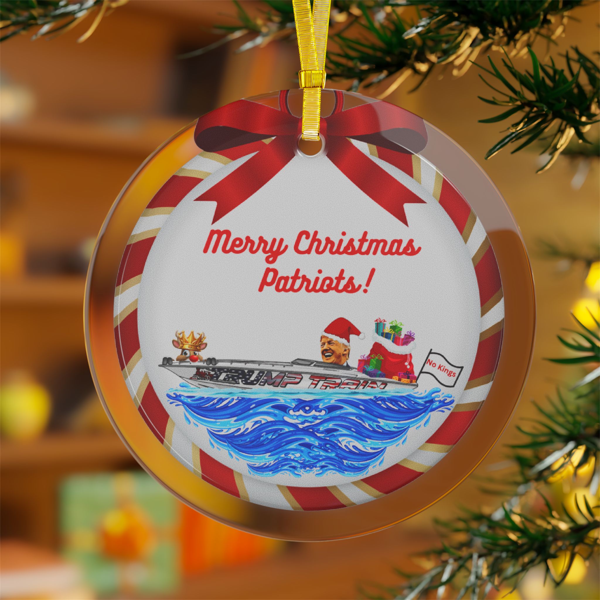 Merry Christmas Patriots Glass Ornament