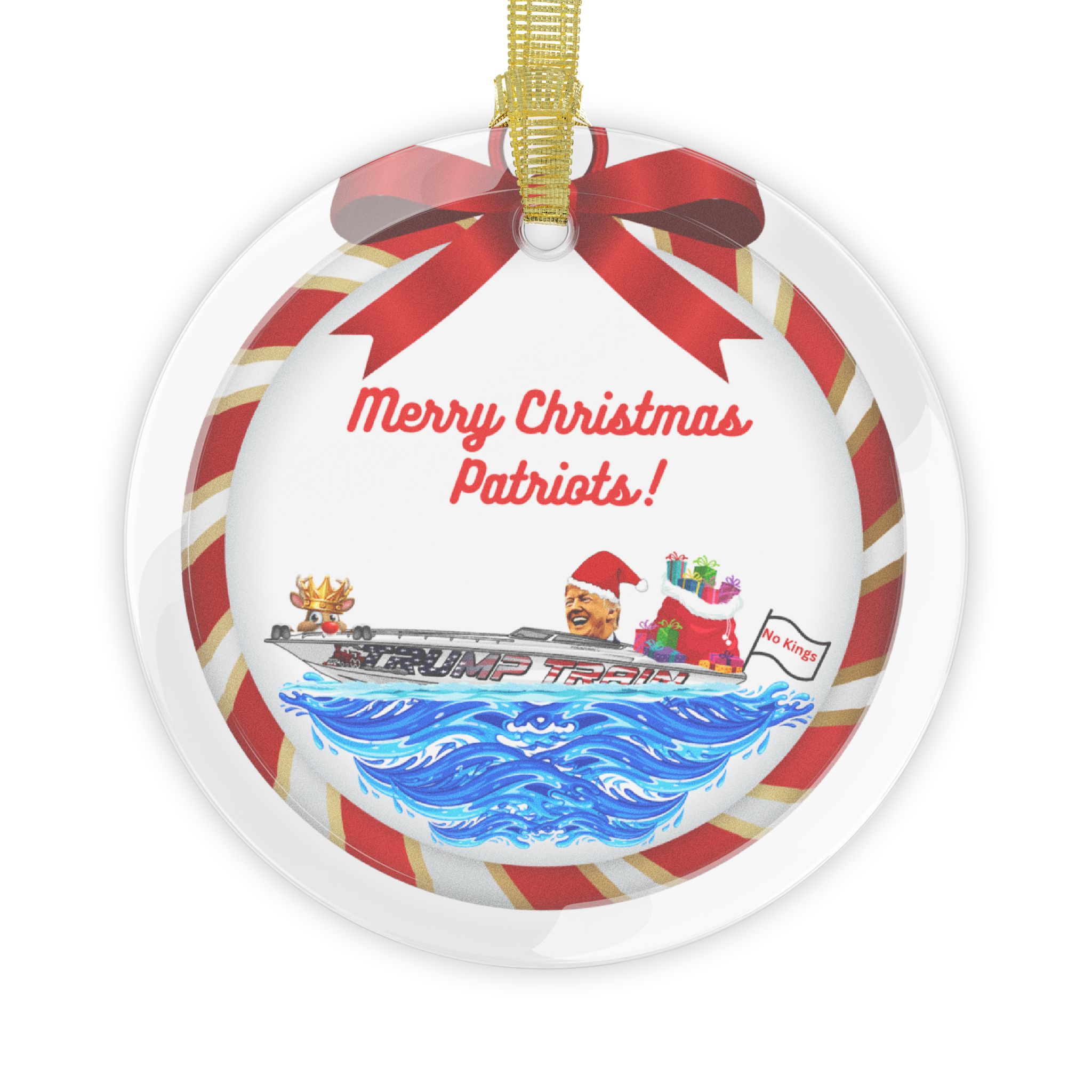 Merry Christmas Patriots Glass Ornament - Image 2